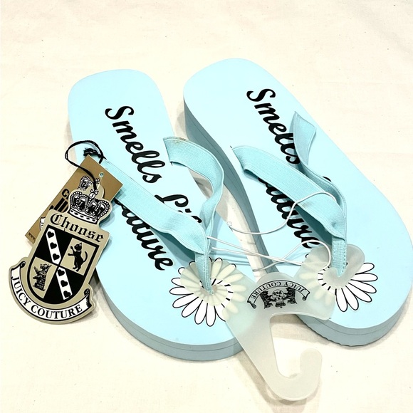 Juicy Couture Shoes - RARE NWT JUICY COUTURE Vintage Baby Blue Platform Wedge Foam Daisy Thong Sandal
